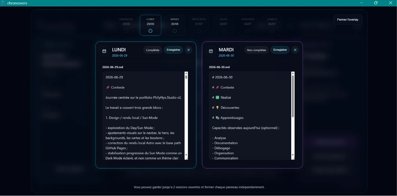 Chr0nosV3rs — Comparaison de sessions